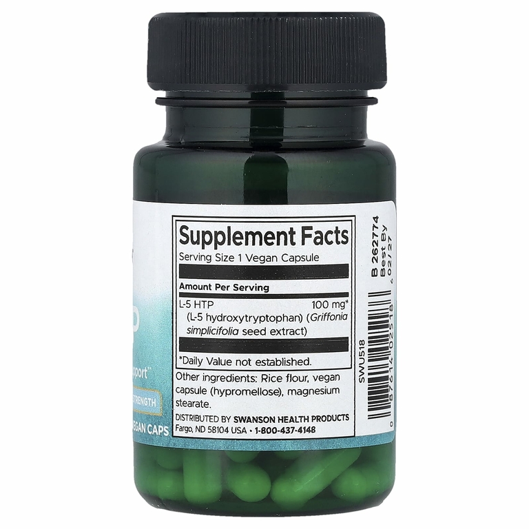 Swanson, 5-HTP, повышенная сила действия, 100 мг, 60 веганских капсул