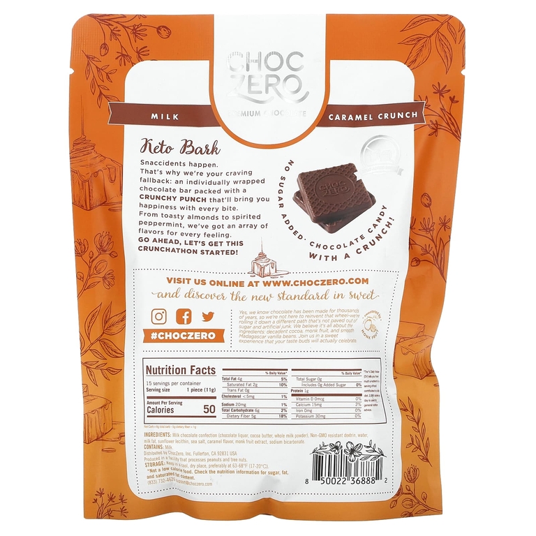 ChocZero, Keto Bark, молочный шоколад, хрустящая карамель, 15 мини-упаковок, 170 г (6 унций)