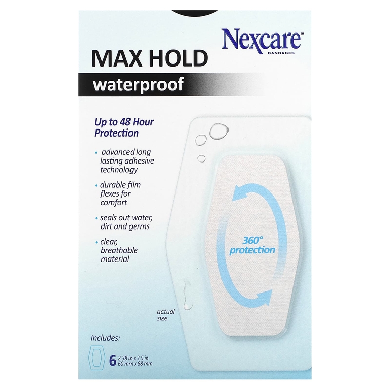 Nexcare, Прозрачные водонепроницаемые повязки, максимальная фиксация, колено и локти, 6 повязок (Товар снят с продажи) 