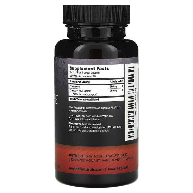 Nested Naturals, D-манноза с клюквой, 60 веганских капсул (Товар снят с продажи) 
