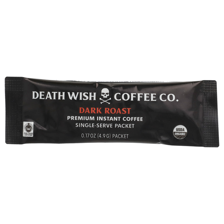 Death Wish Coffee, Растворимый кофе премиального качества, темная обжарка, 8 пакетиков по 4,9 г (0,17 унции) (Товар снят с продажи) 