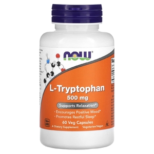NOW Foods, L-триптофан, 500 мг, 60 растительных капсул (500 мг в 1 капсуле)