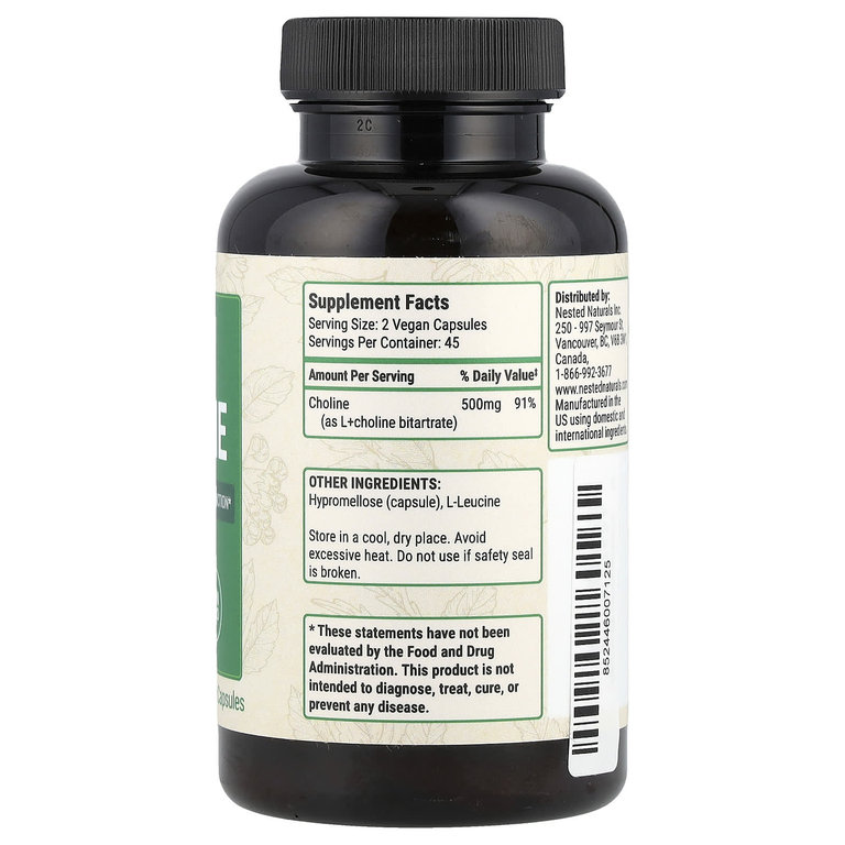 Nested Naturals, Холин, 90 веганских капсул (250 мг на капсулу)