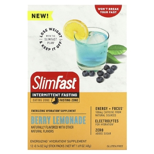 SlimFast, Прерывистое голодание, бодрящая добавка для гидратации, ягодный лимонад, 12 стиков по 4 г (0,14 унции) (Товар снят с продажи) 