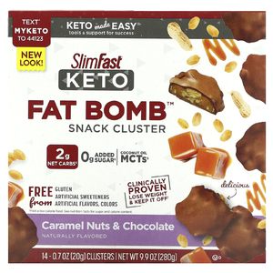 SlimFast, Keto Fat Bomb Snack Cluster, карамель, орехи и шоколад, 14 штук, 20 г (0,7 унции) (Товар снят с продажи) 