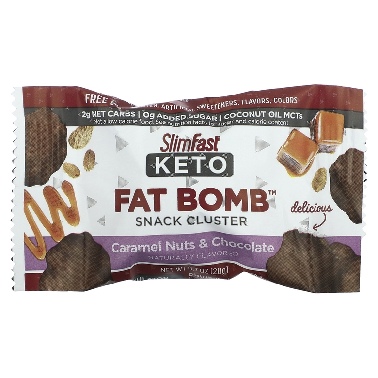 SlimFast, Keto Fat Bomb Snack Cluster, карамель, орехи и шоколад, 14 штук, 20 г (0,7 унции) (Товар снят с продажи) 