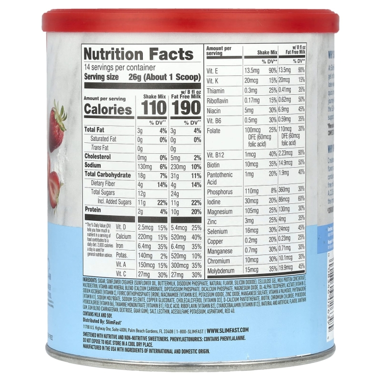 SlimFast, Original, коктейльная смесь-заменитель пищи, клубника со сливками, 364 г (12,83 унции) (Товар снят с продажи) 