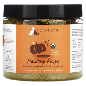 Kin+Kind, Healthy Poops, добавка для здорового пищеварения, с тыквой и семенами льна, для собак и кошек, 226,8 г (8 унций)
