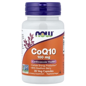 NOW Foods, коэнзим Q10 с ягодами боярышника, 30 растительных капсул