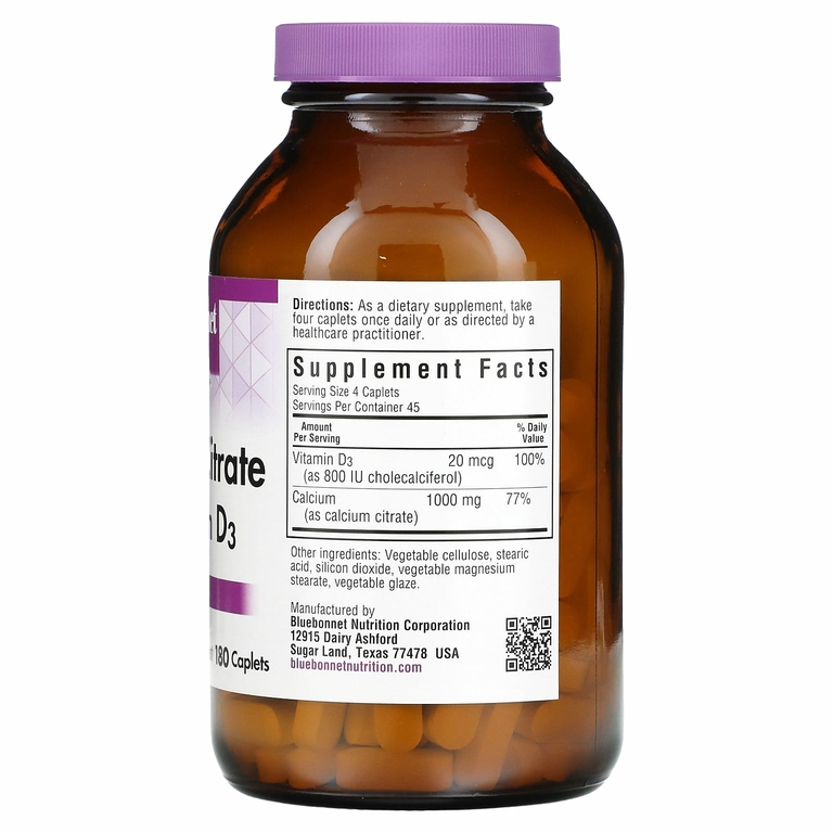 Bluebonnet Nutrition, цитрат кальция и витамин D3, 180 капсул