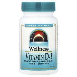 Source Naturals, Wellness, витамин D3, 50 мкг (2000 МЕ), 200 мягких таблеток