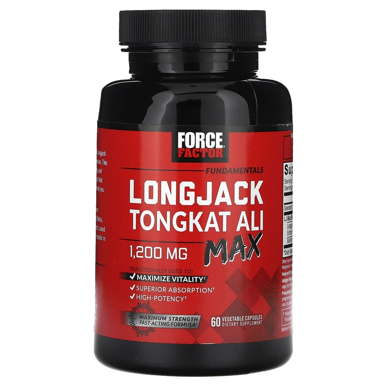 Force Factor, Fundamentals, LongJack Tongkat Ali Max, эврикома длиннолистая, 1200 мг, 60 растительных капсул (600 мг в 1 капсуле)