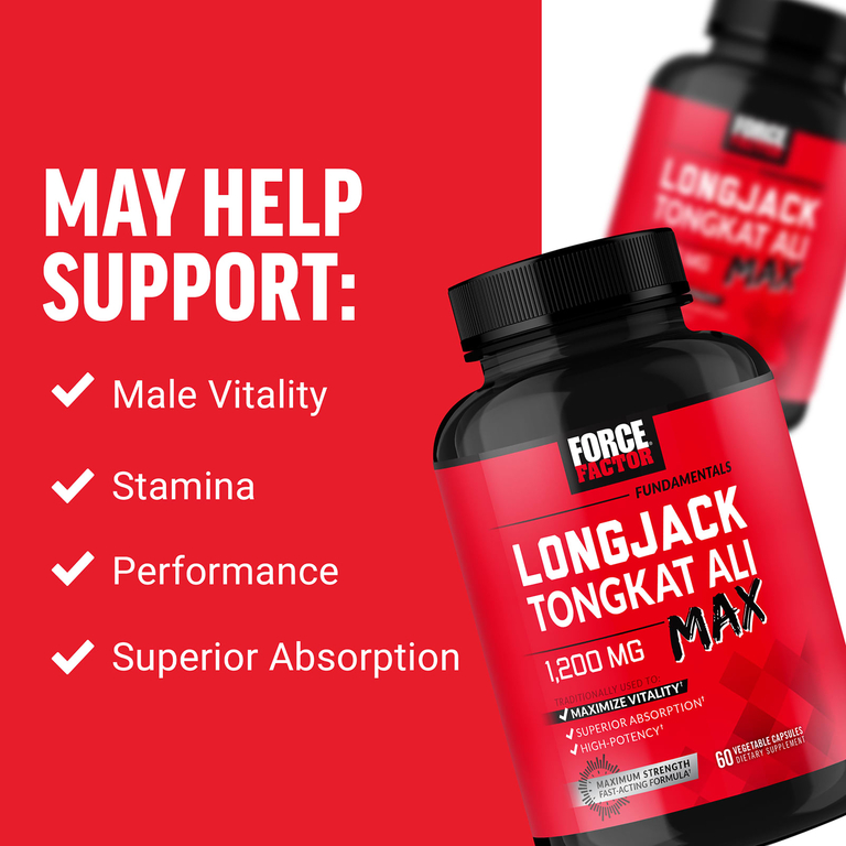 Force Factor, Fundamentals, LongJack Tongkat Ali Max, эврикома длиннолистая, 1200 мг, 60 растительных капсул (600 мг в 1 капсуле)