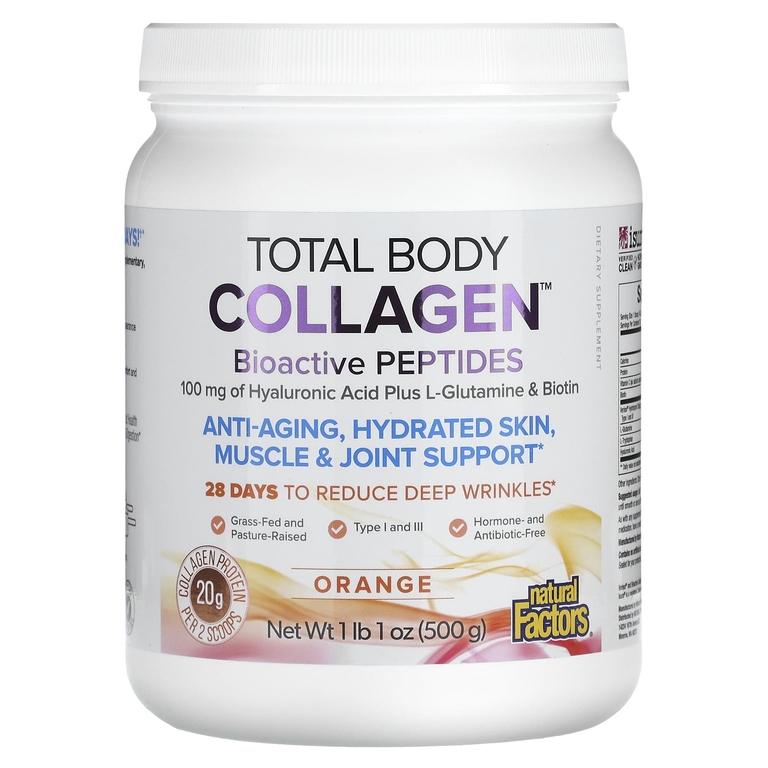 Natural Factors, Total Body Collagen, биоактивные пептиды, апельсин, 100 мг, 500 г (1 фунт 1 унция)