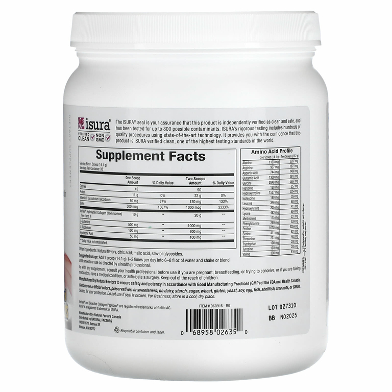 Natural Factors, Total Body Collagen, биоактивные пептиды, гранат, 500 г (1 фунт 1 унция)