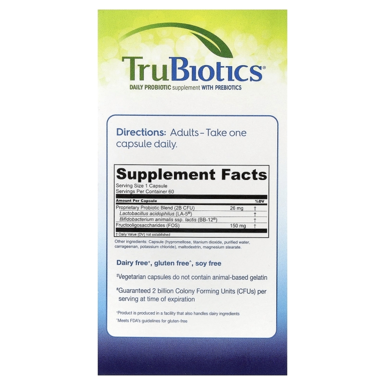 TruBiotics, Здоровье пищеварительной и иммунной систем, 60 вегетарианских капсул