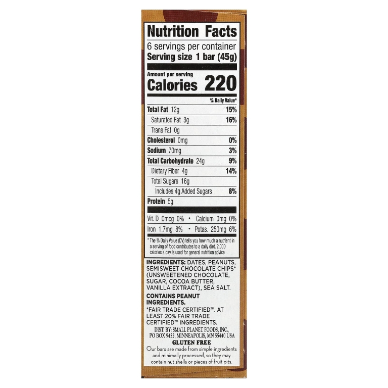 Larabar, The Original Real Fruit & Nut Bar™, арахисовая паста и шоколадная крошка, 6 батончиков по 45 г (1,6 унции)