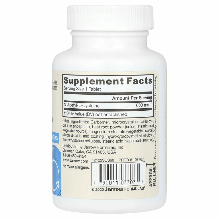 Jarrow Formulas, Vegan NAC Sustain, 600 мг, 60 таблеток