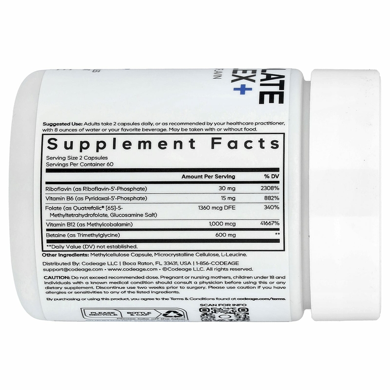Codeage, Methylfolate B Complex+, комплекс витаминов группы B с метилфолатом, 120 растительных капсул