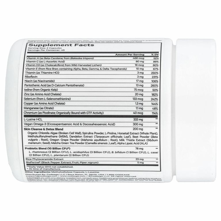 Codeage, Clearface Vitamins +, 90 растительных капсул