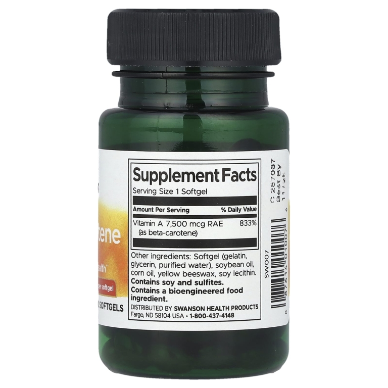 Swanson Vitamins, Бета-каротин, 25000 МЕ (7500 мкг RAE), 100 мягких таблеток