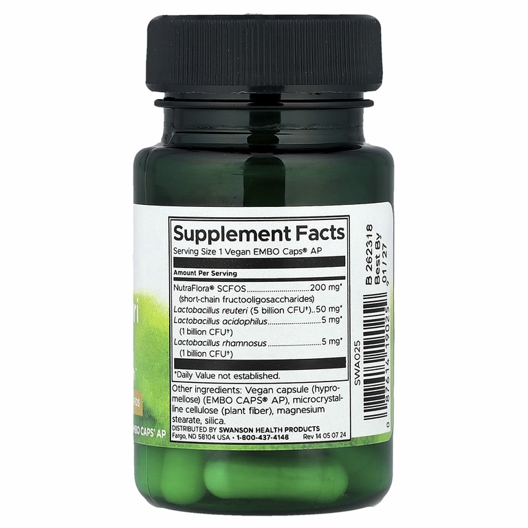 Swanson, L. Reuteri Plus, лактобактерии реутери, 30 веганских капсул EMBO Caps® AP