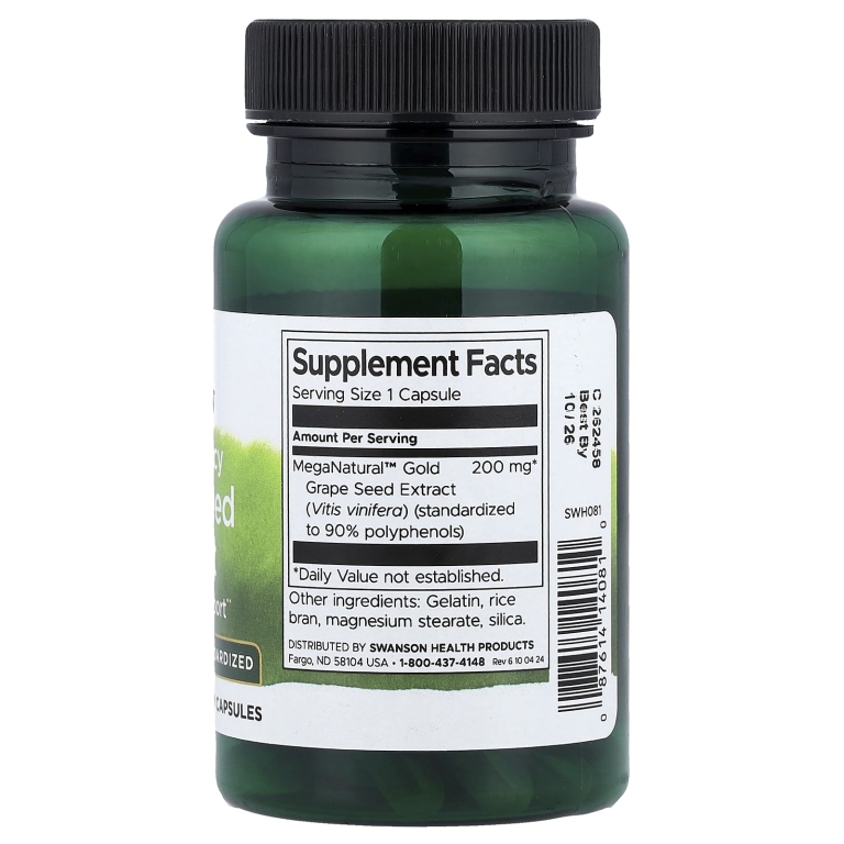 Swanson Vitamins, экстракт виноградных косточек. высокая эффективность, 200 мг, 60 капсул