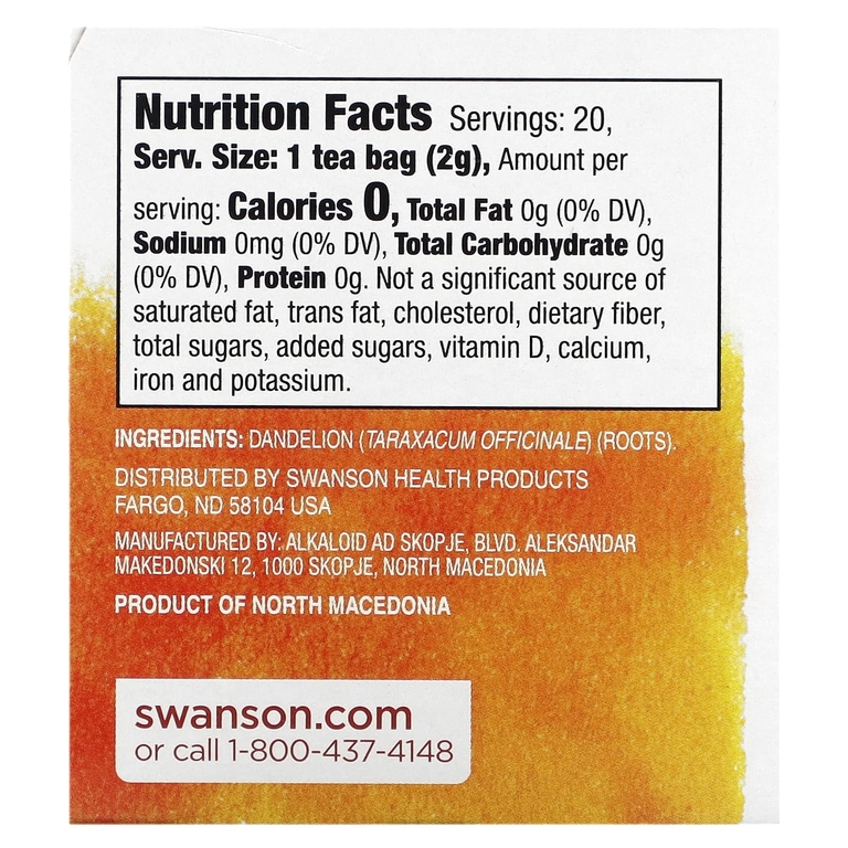 Swanson, Чай из корня одуванчика, без кофеина, 20 чайных пакетиков, 40 г (1,4 унции)