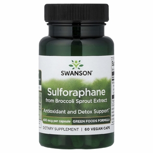 Swanson Vitamins, сульфорафан из экстракта ростков брокколи, 400 мкг, 60 веганских капсул