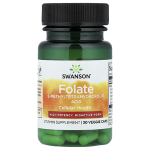 Swanson Vitamins, Фолат, высокая эффективность, 30 вегетарианских капсул (800 мкг DFE в капсуле)