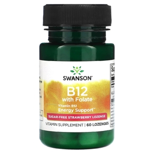 Swanson, Витамин B12 с фолатом, без сахара, клубника, 60 пастилок (Товар снят с продажи) 