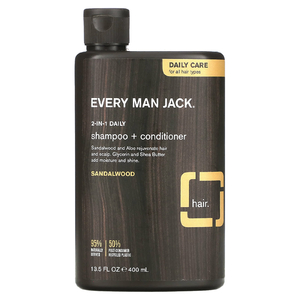 Every Man Jack, Ежедневный шампунь и кондиционер 2-в-1, для всех типов волос, сандаловое дерево, 400 мл (13,5 жидк. унц.)