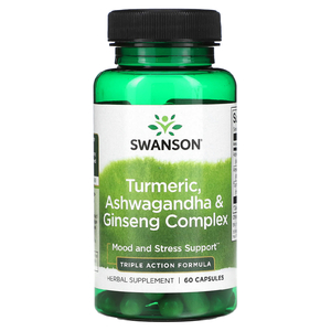 Swanson, Куркума, комплекс ашваганды и женьшеня, 60 капсул