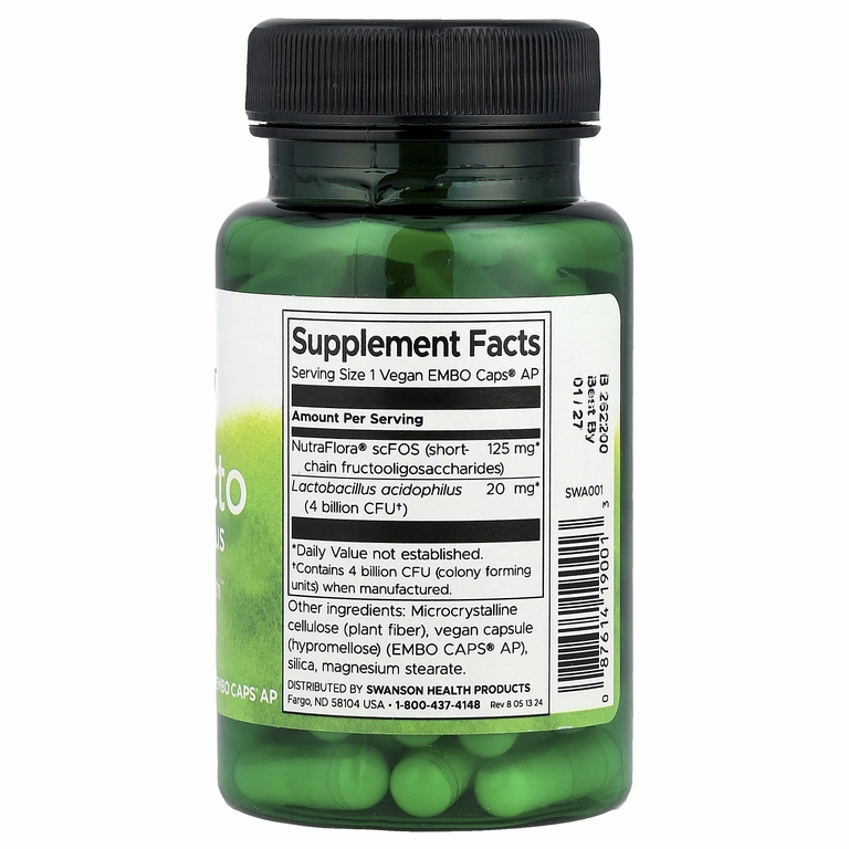 Swanson, ProLacto Acidophilus, 4 млрд КОЕ, 60 веганских капсул EMBO Caps® AP