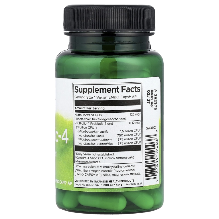 Swanson, ProBiotic-4, 60 веганских капсул Embo Caps® AP