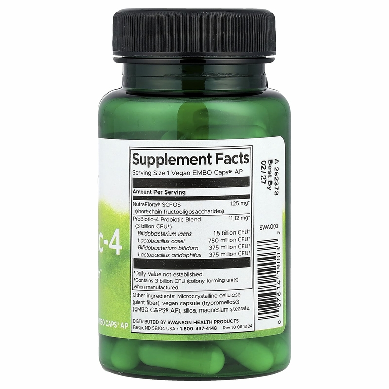 Swanson, ProBiotic-4, 60 веганских капсул Embo Caps® AP