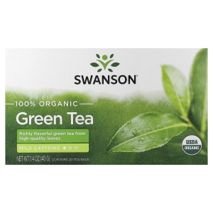 Swanson Vitamins, 100% органический зеленый чай, 20 чайных пакетиков, 40 г (1,4 унции) (Товар снят с продажи) 