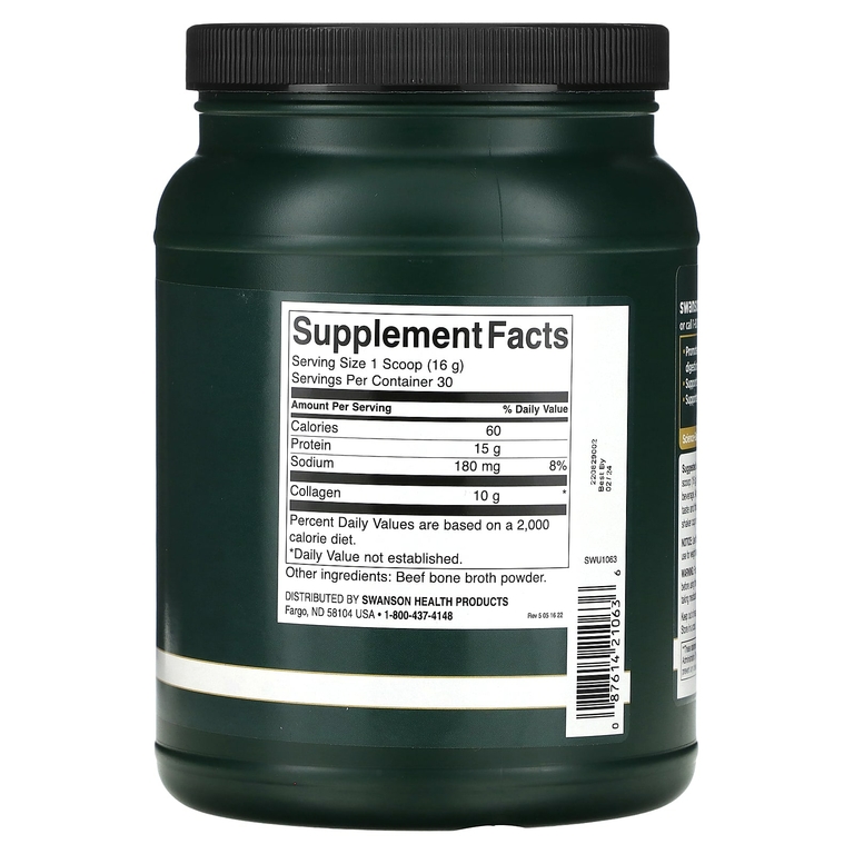 Swanson, Real Food Bone Broth Collagen, натуральный, 480 г (1,05 фунта)