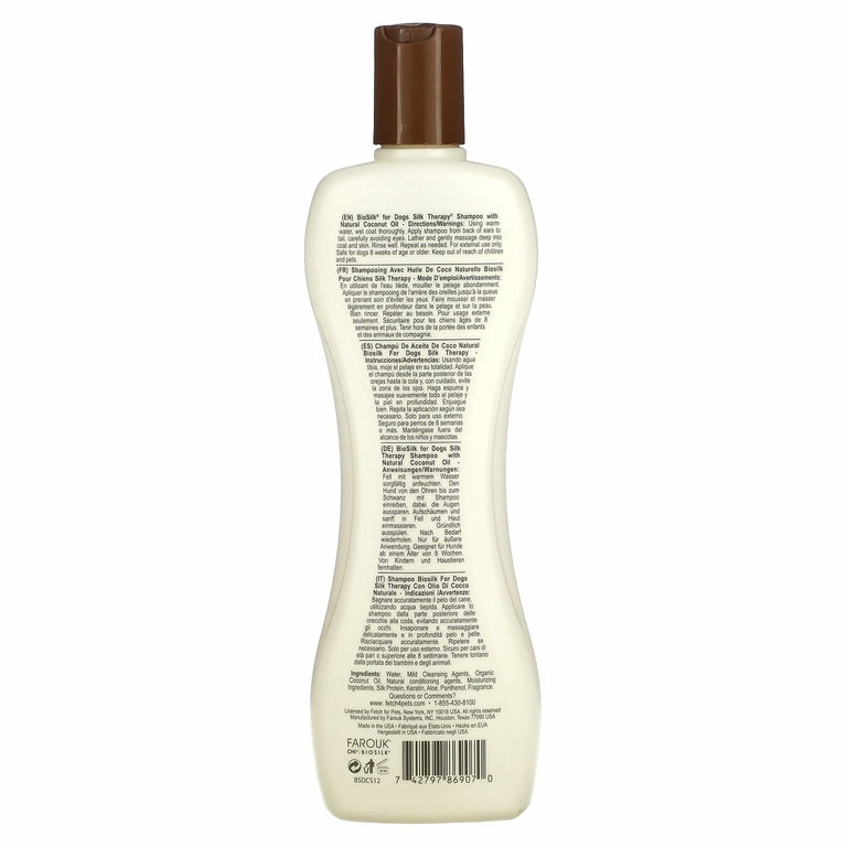 Biosilk, Silky Therapy с натуральным шампунем с кокосовым маслом, для собак, 355 мл (12 жидк. унц.)
