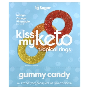 Kiss My Keto, Gummy Candy, тропические кольца, манго, апельсин и ананас, 6 пакетиков по 50 г (1,76 унции)