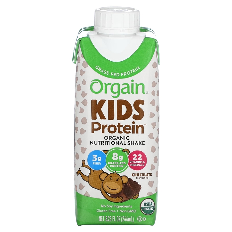 Orgain, Kids Protein, органический питательный коктейль, шоколад, 4 пакетика по 244 мл (8,25 жидк. унц.)