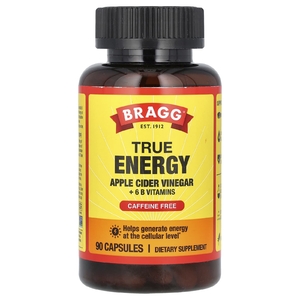 Bragg, True Energy, яблочный уксус, 6 витаминов группы B, без кофеина, 90 капсул