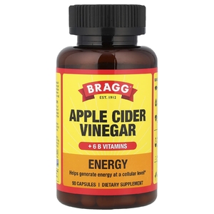 Bragg, Energy, яблочный уксус и 6 витаминов группы B, 90 капсул