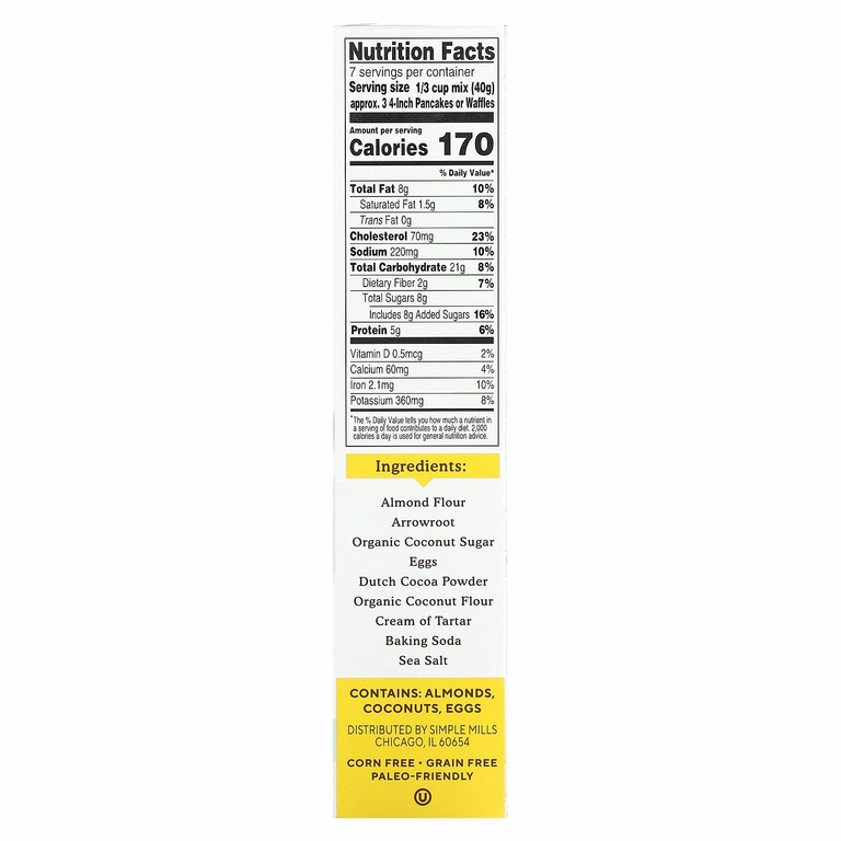 Simple Mills, смесь для выпекания блинов и вафель с миндальной мукой, какао, 283,5 г (10 унций)