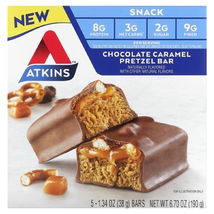 Atkins, Snack, шоколадно-карамельный крендель, 5 батончиков по 38 г (1,34 унции) (Товар снят с продажи) 