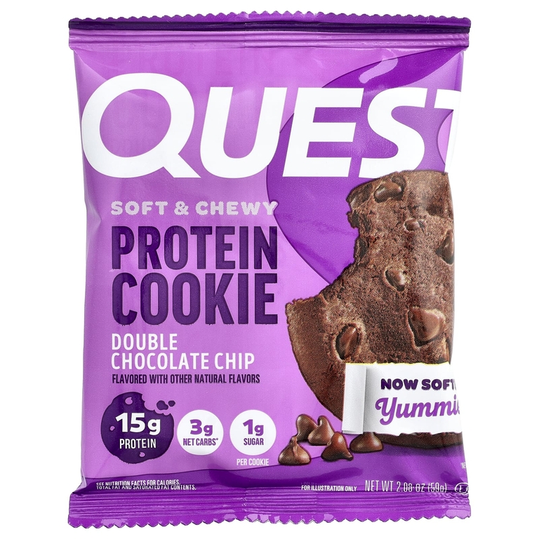 Quest Nutrition, Протеиновое печенье, двойная шоколадная крошка, 4 пакетика, 59 г (2,08 унции)