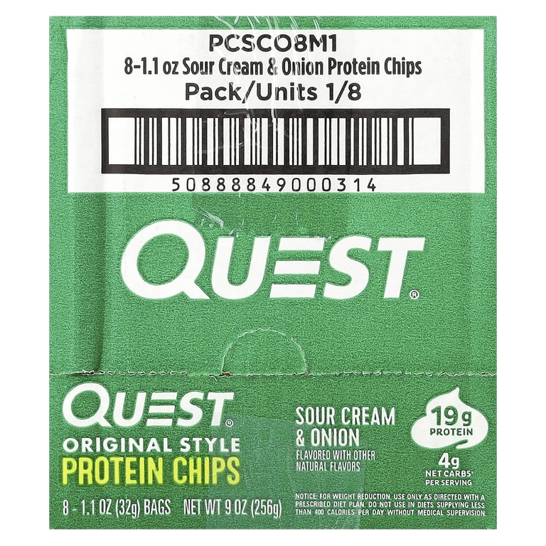 Quest Nutrition, Протеиновые чипсы Original Style, сметана и лук, 8 пакетиков по 32 г (1,1 унции)