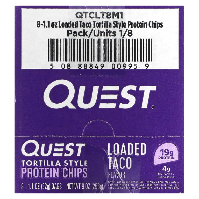Quest Nutrition, Протеиновые чипсы по типу тортильи, загруженный тако, 8 пакетиков по 32 г (1,1 унции)