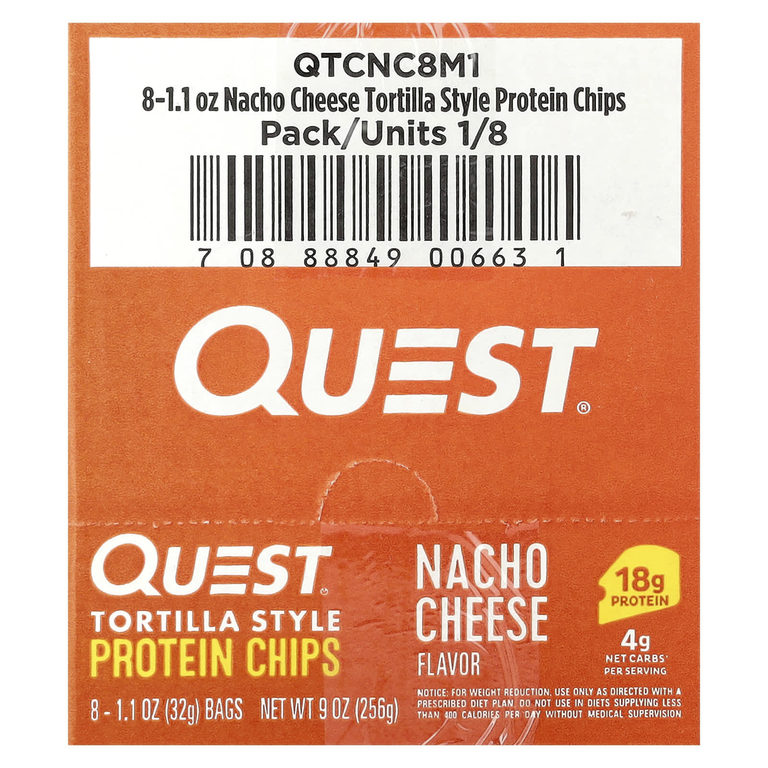 Quest Nutrition, Протеиновые чипсы по типу тортилья, сыр начо, 8 пакетиков по 32 г (1,1 унции)
