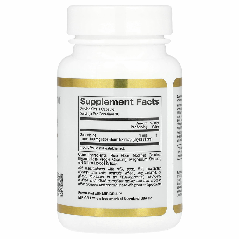 California Gold Nutrition, спермидин, экстракт ростков риса, 1 мг, 30 растительных капсул